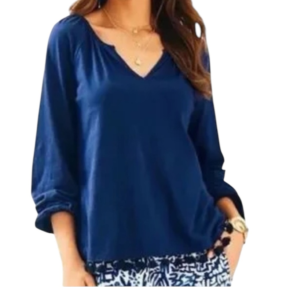 Lilly Pulitzer Teal Blue Semi Sheer Long Sleeve Charleigh Blouse size Medium